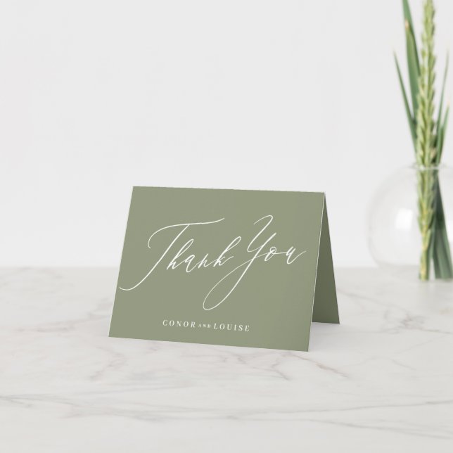 Sage Green and White Classic Calligraphy Wedding Dankeskarte (Vorderseite)