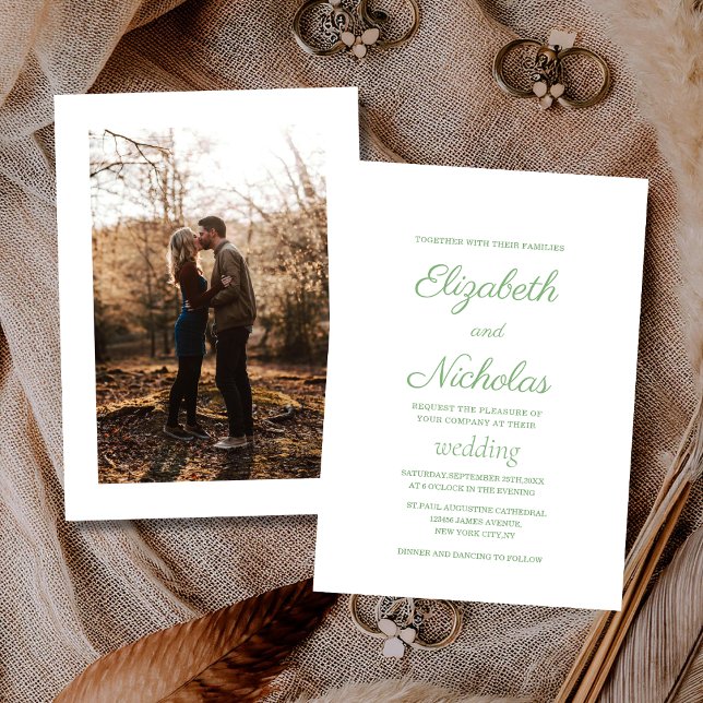 sage green and white couple photo wedding  einladung (Von Creator hochgeladen)