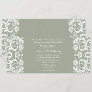 Sage Green and White Damask Wedding Einladung