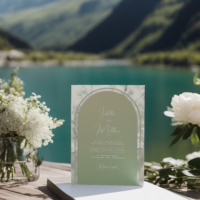 Sage Green Archway Wedding Einladung Bloral (Sage Green Wedding invitation at the lake)