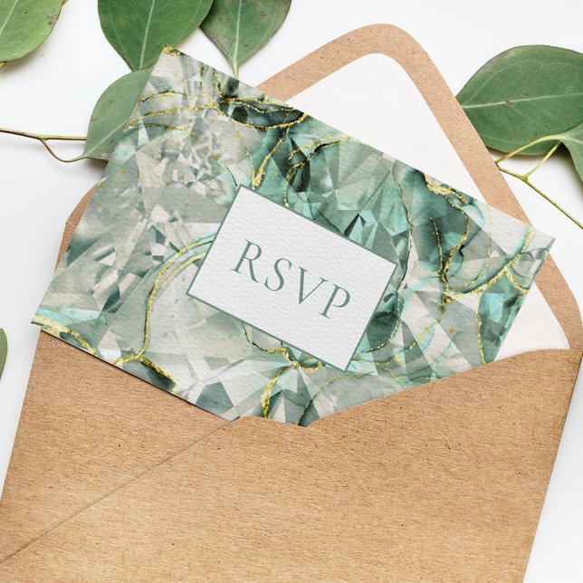 Sage Green Aventurine Gemstone Wedding RSVP Einladungspostkarte (Von Creator hochgeladen)