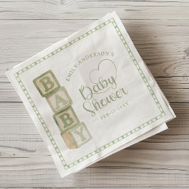 Sage Green Baby Blocks Baby Shower Napkins Serviette