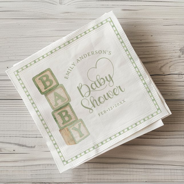 Sage Green Baby Blocks Baby Shower Napkins Serviette (Baby Shower Napkin)