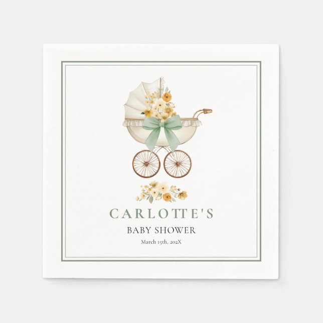 Sage Green Baby Carriage Shower Napkin Serviette (Vorderseite)