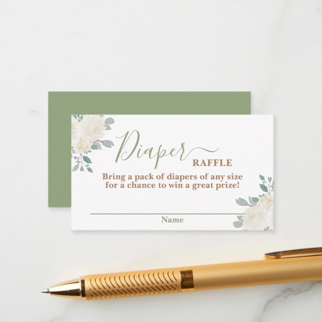 Sage Green Baby Clothes Diaper Carte Raffle (Devant/Arrière en situation)