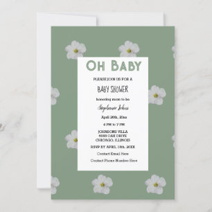 Sage Green Baby Dusche QR Code Blumenblüte Niedlic Einladung