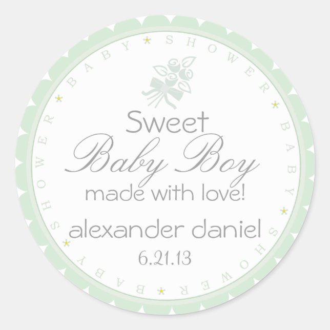 Sage Green Baby Dusche Runder Aufkleber (Vorderseite)