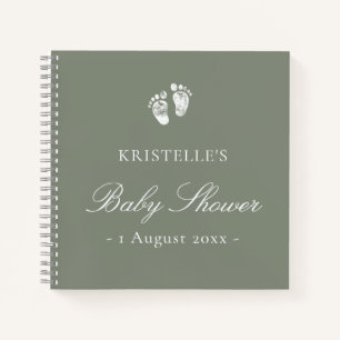 Sage Green Baby Footprint Babydusche Gästebuch Notizbuch