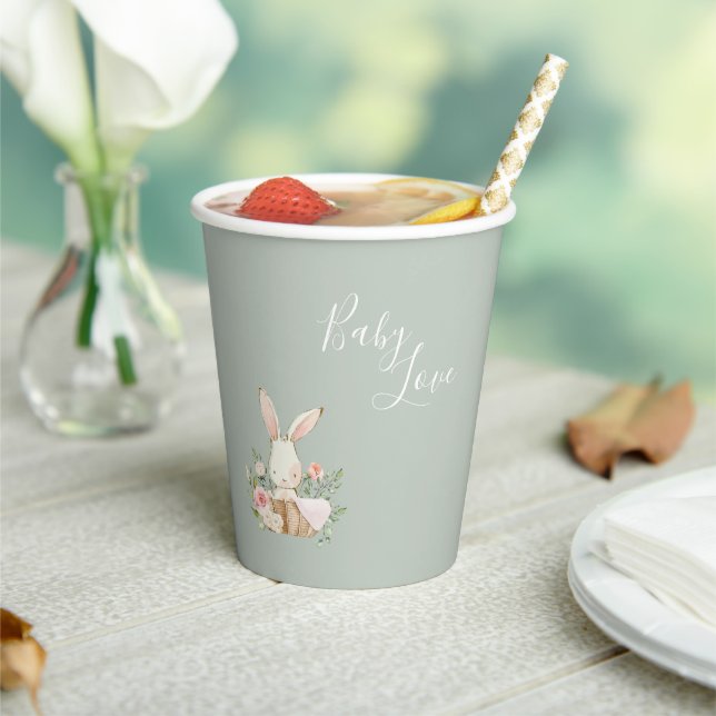 Sage Green Baby Liebe Script Elegante Babydusche Pappbecher (In Situ)