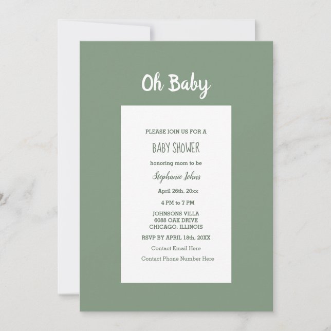 Sage Green Baby Shower Elegante Simple Boy Girl Einladung (Vorderseite)