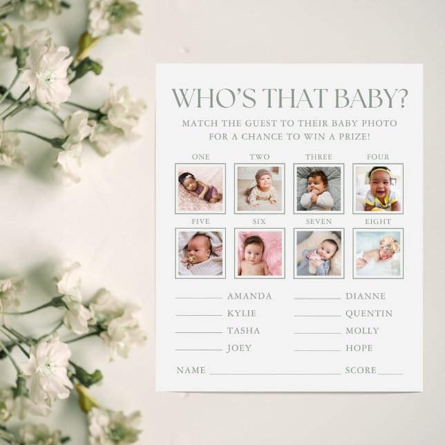 Sage Green Baby Shower Guess the Baby Photo Game (Von Creator hochgeladen)