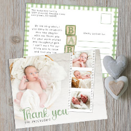 Sage Green Baby Shower Thank You Photo Card Postkarte