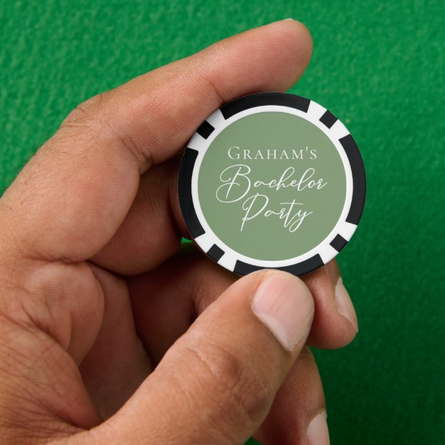 Sage Green Bachelor Party Personalisiert Pokerchips (Hand)