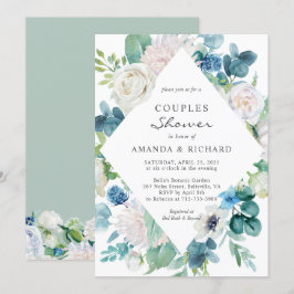Sage Green Bale Blue Weiße Blumenpaare Dusche Einladung