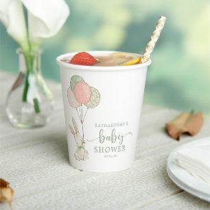 Sage Green Balloon Kaninchen Babydusche Pappbecher
