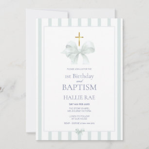 Sage Green Baptême et 1er anniversaire Invitation