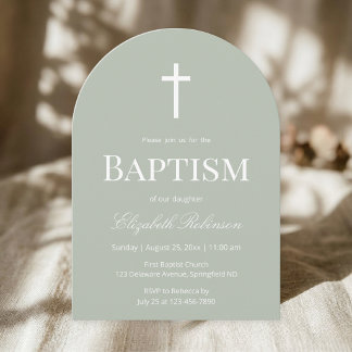 Sage Green Baptism Arch Minimalist Christening Einladung