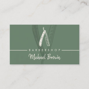 Sage Green Barbershop Design Razor Master Fair Visitenkarte