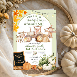 Sage Green Barn Tiere Little Pumpkin Geburtstag Einladung