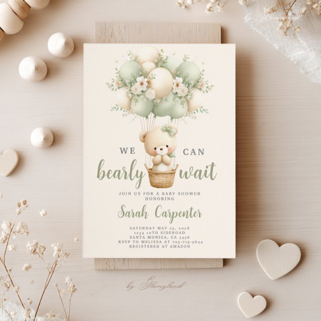 Sage Green Bear Baby Shower Boy Invitation Einladung (Von Creator hochgeladen)