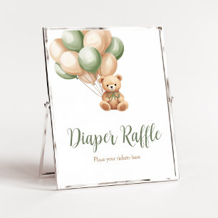 Sage Green Bear Ballon Babydusche Windelwanne Raff Poster