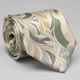Sage Green Beige Abstract Foliage Pattern Krawatte