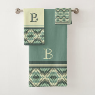 Sage Green Beige Grayish Brown Ethnic Look Custom Badhandtuch Set