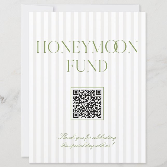 Sage Green & Beige Honeymoon Fund QR Code Sign (Vorderseite)