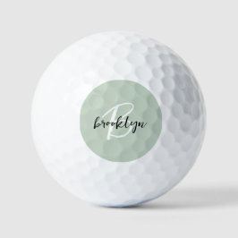 Sage Green Black and White Script Monogram Golfball