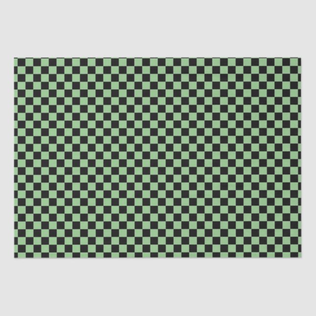 Sage Green Black Checkerboard Camouflage-Muster Seidenpapier (Vorderseite)
