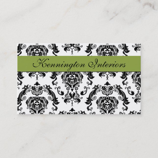 Sage Green Black Damask Lace Business Cards Visitenkarte (Vorderseite)