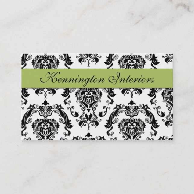Sage Green Black Damask Lace Business Cards Visitenkarte (Vorderseite)