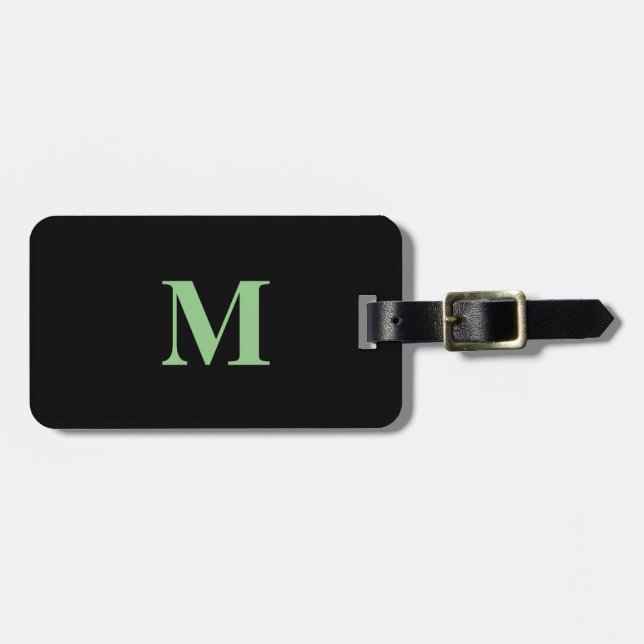 Sage Green Black Monogram Gift Gastgeschenk Gepäckanhänger (Vorderseite horizontal)