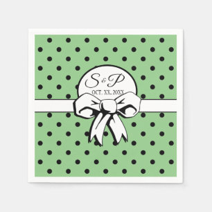Sage Green & Black Polka Dot White Bow personalisi Serviette