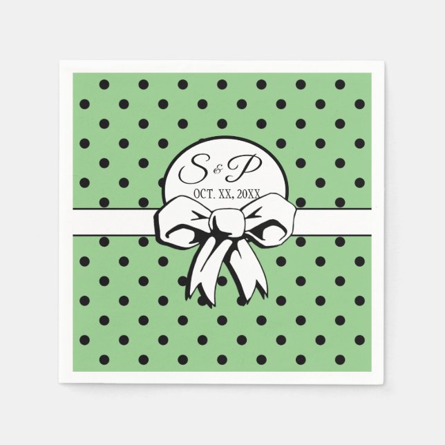 Sage Green & Black Polka Dot White Bow personalisi Serviette (Vorderseite)