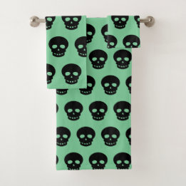 Sage Green Black Skull Pattern Badhandtuch Set