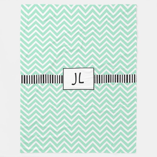 Sage Green Black Striping Mit Monogramm Fleece Bla (Vorderseite)