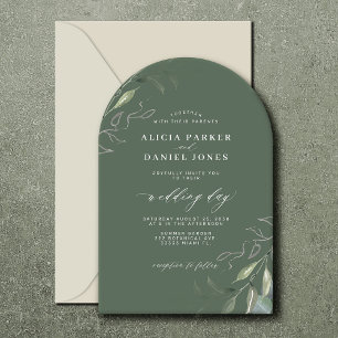 Sage green Blätter boho arch Hochzeit Einladung