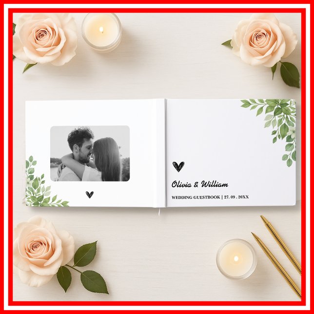 Sage Green Blätter Grüne Blumenzwiese Gästebuch (Von Creator hochgeladen)