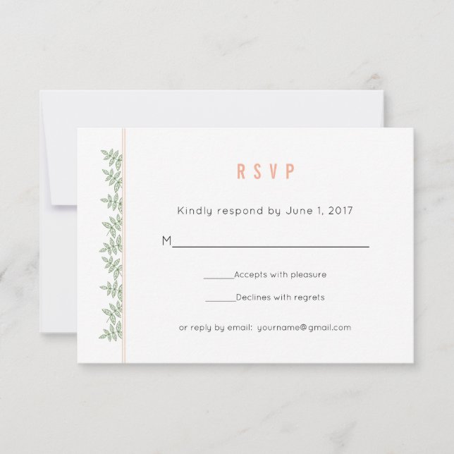 Sage Green Blätter Korallengrenzhochzeit RSVP Karte (Vorderseite)