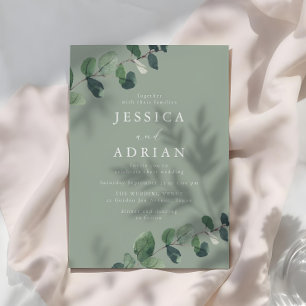 Sage & Green Blätter Moderne Hochzeiten Einladung