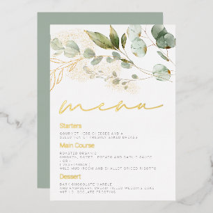 Sage Green Blätter Wedding Gold Foil Menü Folieneinladung