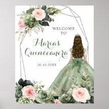Sage Green Blink Pink Floral Quinceañera Willkomme