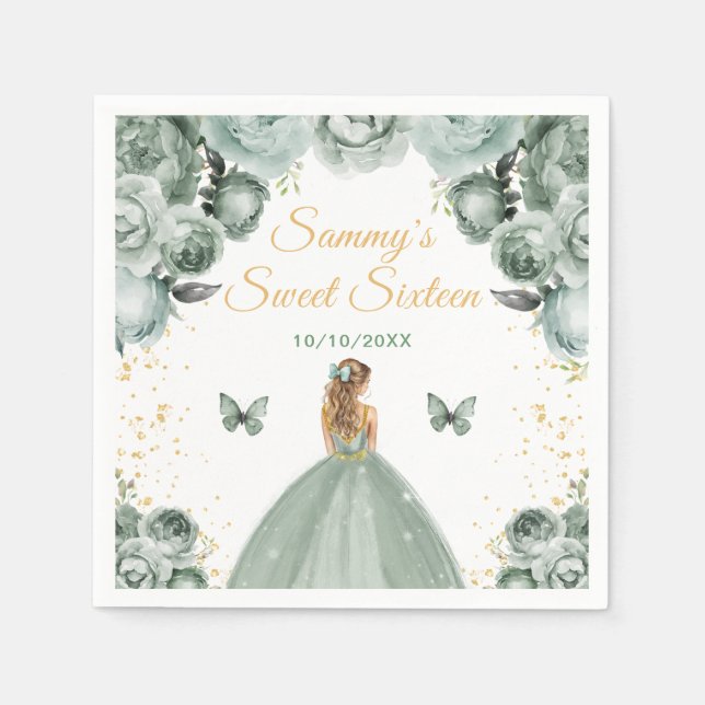 Sage Green Blonde Hair Princess 16 . Geburtstag Serviette (Vorderseite)