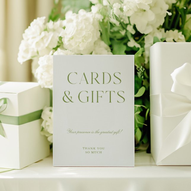 Sage Green & Blue Cartes & Cadeaux Signal Mariage (Elegant Sage Green Cards & Gifts Wedding Sign)