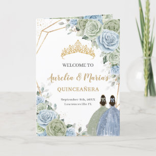 Sage Green Blue Floral Quinceñera Orden der Verans Programm