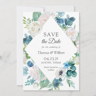 Sage Green Blue White Garden Blumenhochzeit Save The Date
