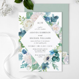 Sage Green Blue White Pastel Floral Wedding Einladung