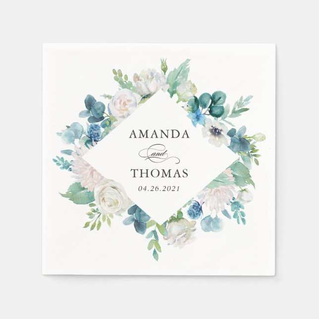 Sage Green Blue White Pastel Floral Wedding Serviette (Vorderseite)