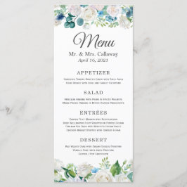 Sage Green Blue White Peonies Floral Wedding Menükarte